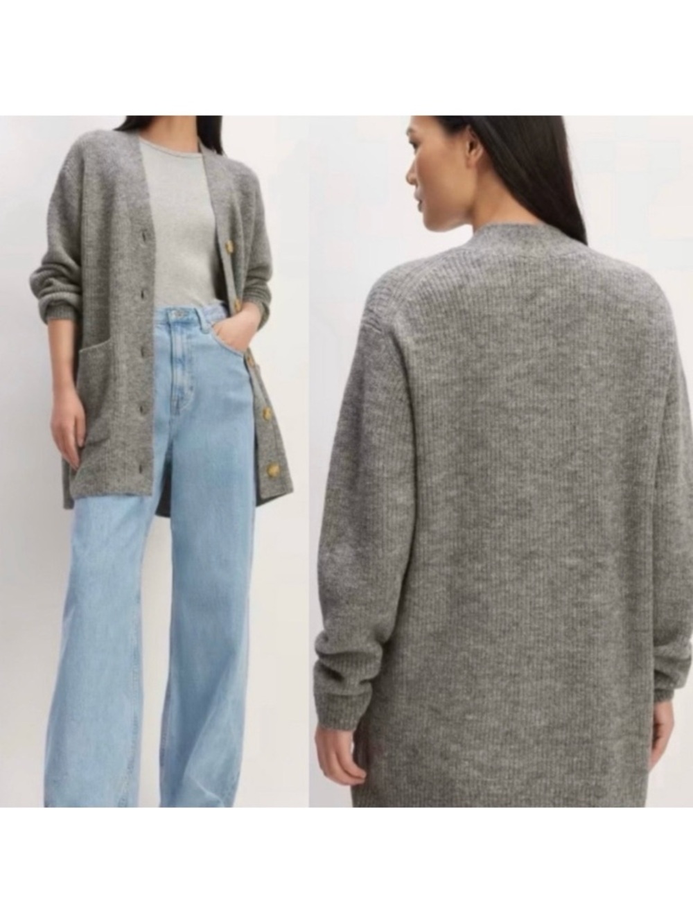 Everlane The Oversized Alpaca Pocket Cardigan Sweater Heathered Stone Grey